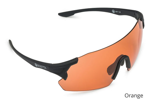 Beretta Challenge EVO Shooting Glasses featuring orange lenses, designed for optimal vision and protection, ideal for shooting enthusiasts seeking quality eyewear at a sensible price.