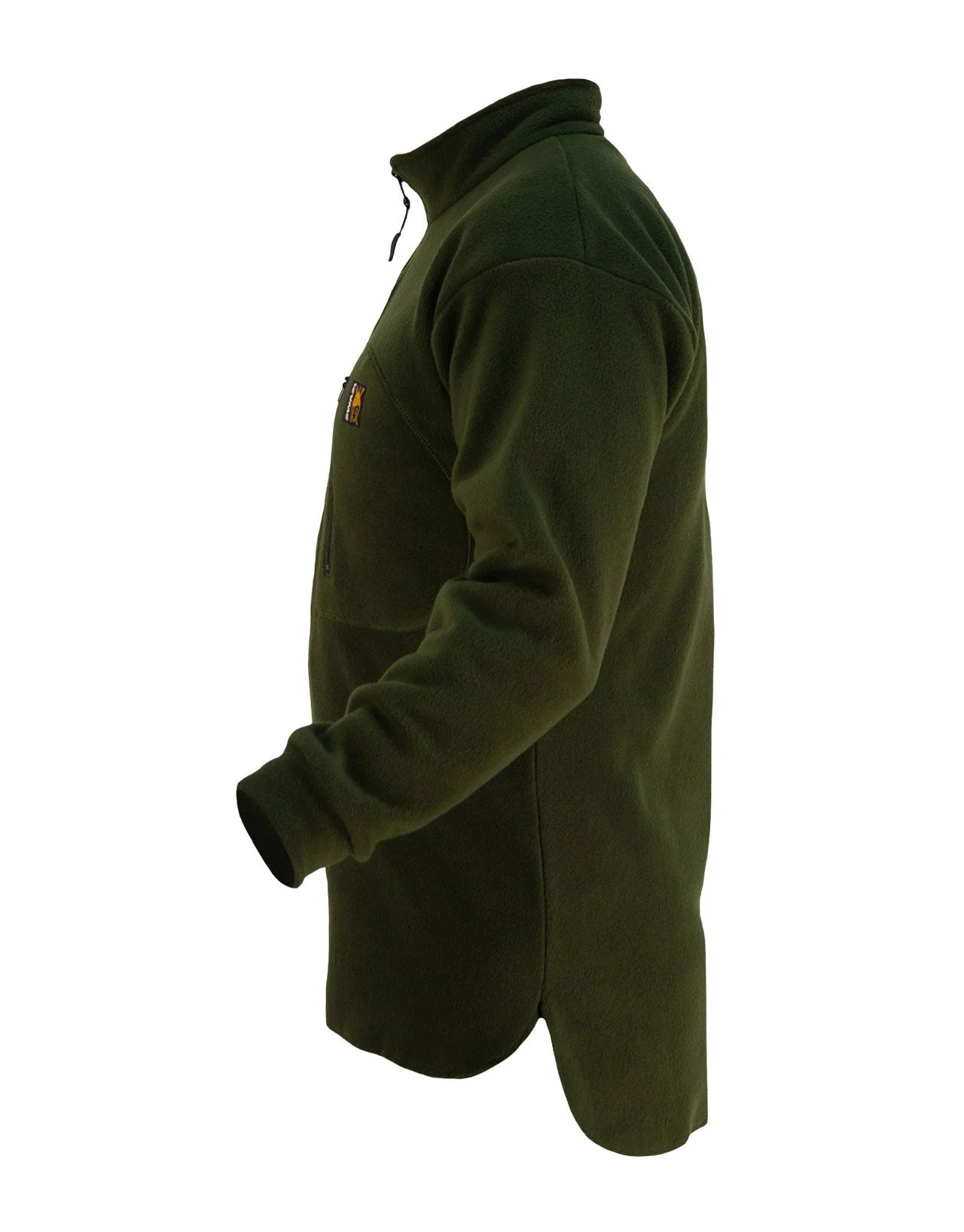 Swazi Bush Shirt, a warm fleece jumper with a zipper, high collar, and snug cuffs, offering comfort and style for versatile wear.