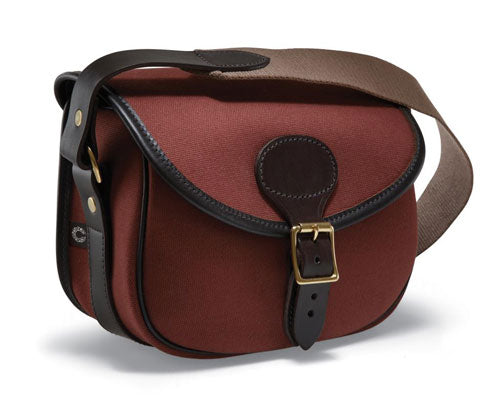 Croots Rosedale Canvas Cartridge Bag, shown close-up, features a buckle detail, showcasing its hand-crafted design and durable, waterproof cotton canvas construction.