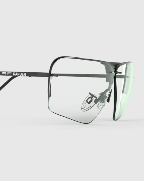 Ranger Edge Frame | Matte Black: Sleek glasses with clear lenses, featuring adjustable nose bridge and arms for a custom fit, designed for optimal optical performance.