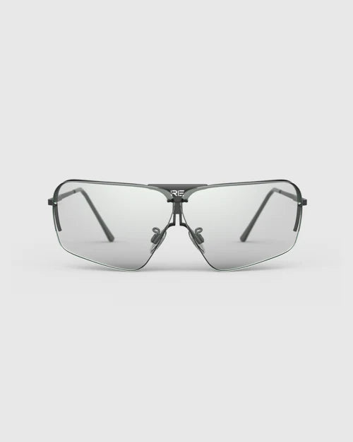 Ranger Edge Frame | Matte Black sunglasses with clear lenses, featuring a sleek design, adjustable nose bridge, and angular lenses to prevent fogging.