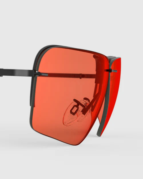 Ranger Edge Lens sunglasses by RIACT A.I & Claysight, featuring distinctive red lenses, ideal for style and protection. Available in multiple colors.