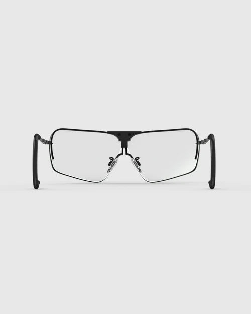 Ranger Edge Frame | Matte Black: Sleek black-framed glasses with angular lenses, adjustable nose bridge, and skull temples, designed for optimal optical performance and fog prevention.