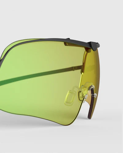 Ranger Falcon Lens sunglasses featuring a sleek design with RIACT A.I & Claysight technology, depicted in a close-up view highlighting their stylish build.