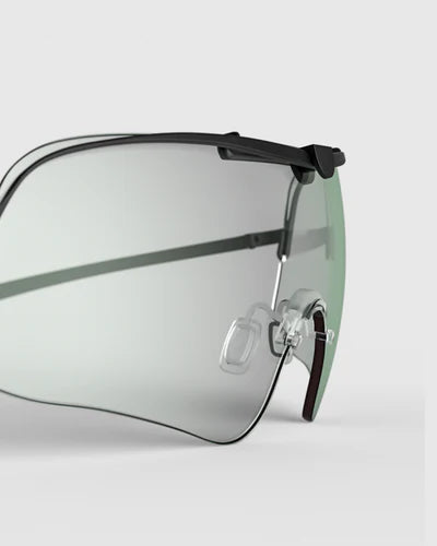 Close-up of Ranger Falcon Lens sunglasses, showcasing the sleek design and advanced features like RIACT A.I & Claysight technology.