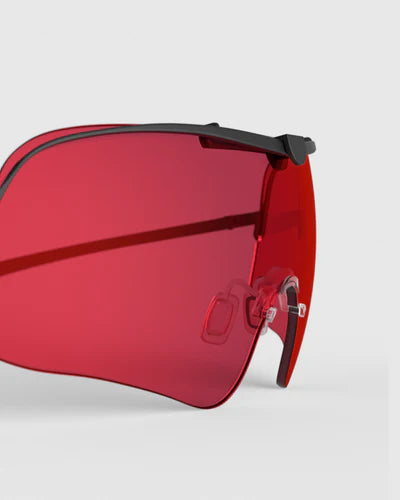 Close-up of Ranger Falcon Lens sunglasses, showcasing their sleek design. Part of RIACT A.I & Claysight collection, available in multiple colors.