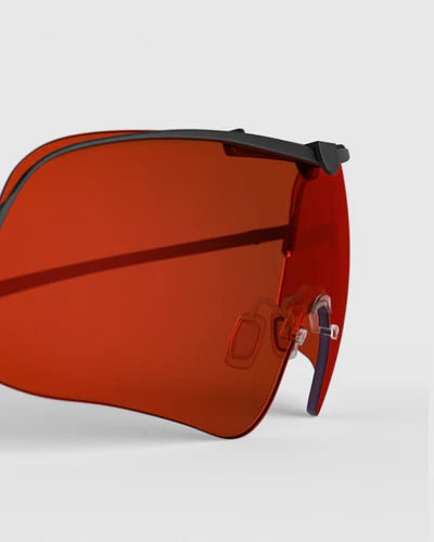 Ranger Falcon Lens sunglasses featuring unique RIACT A.I and Claysight technology, designed with distinctive red lenses, perfect for enhanced vision in various settings.