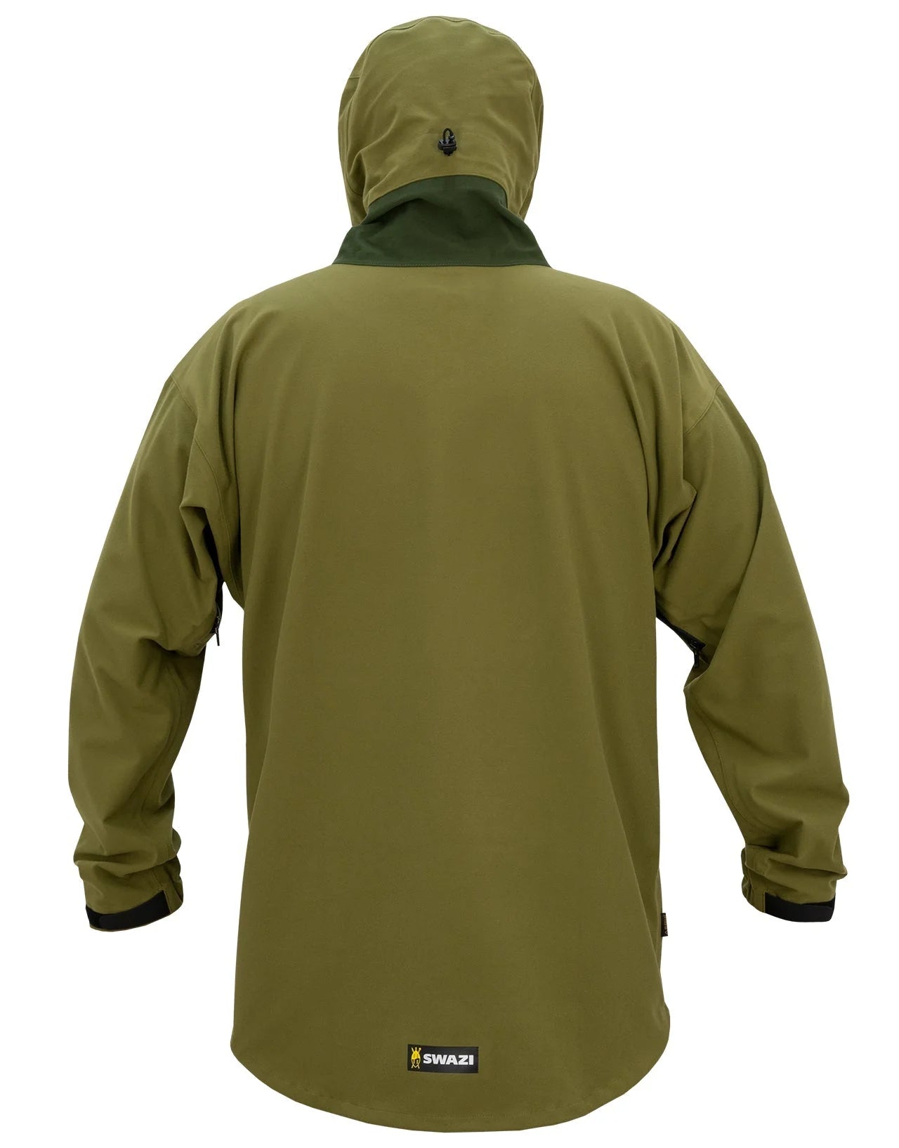 Swazi Kagoule Anorak | Quiet Waterproof Hunting Jacket with hood, multiple pockets, adjustable cuffs, and waterproof zips, worn by a person showcasing its functionality.