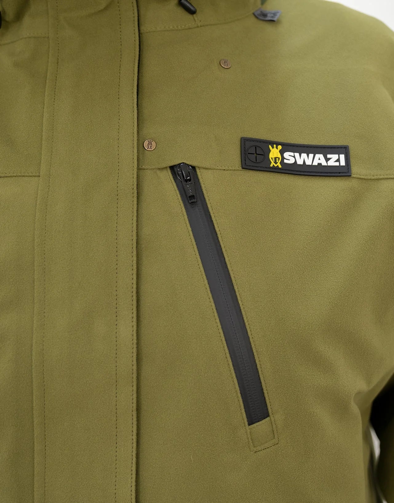 Swazi Kagoule Anorak, a close-up of the waterproof hunting jacket, featuring water-resistant YKK zips, hood, and pockets, emphasizing its functional design.