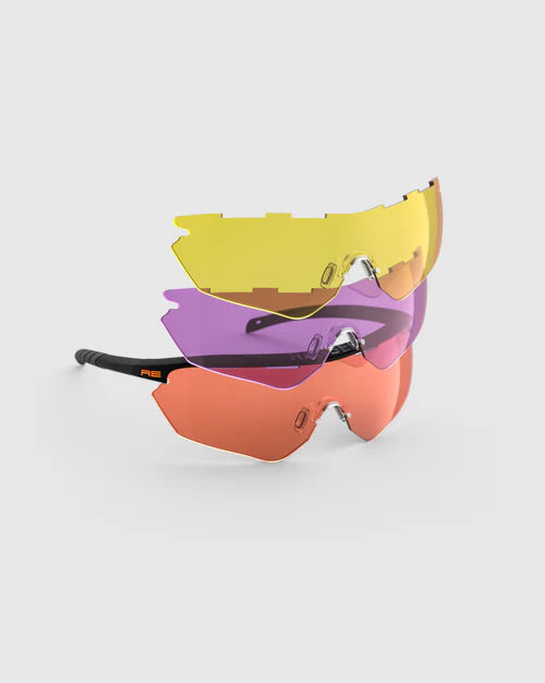 Ranger Phantom 2.0 Frame & 3 Lens Kit featuring interchangeable lenses and matte black frame, ideal for clay shooting and outdoor activities. Includes carrying case and microfiber pouch.