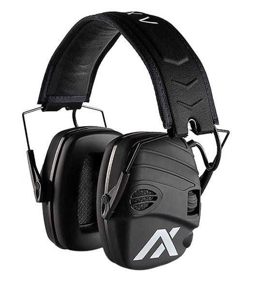 SportEAR Trackr Electronic Ear Defenders, close-up view showcasing the compact design and earmuff features, ideal for shooting sports with hearing protection and clarity.