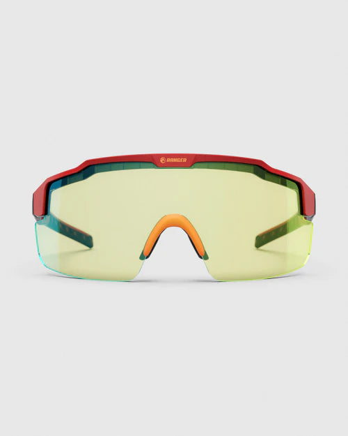 Ranger SuperShot - Black Frame & 3 Lens Magnetic Kit featuring red and yellow safety glasses, ideal for shooting with interchangeable lenses for varying light conditions.