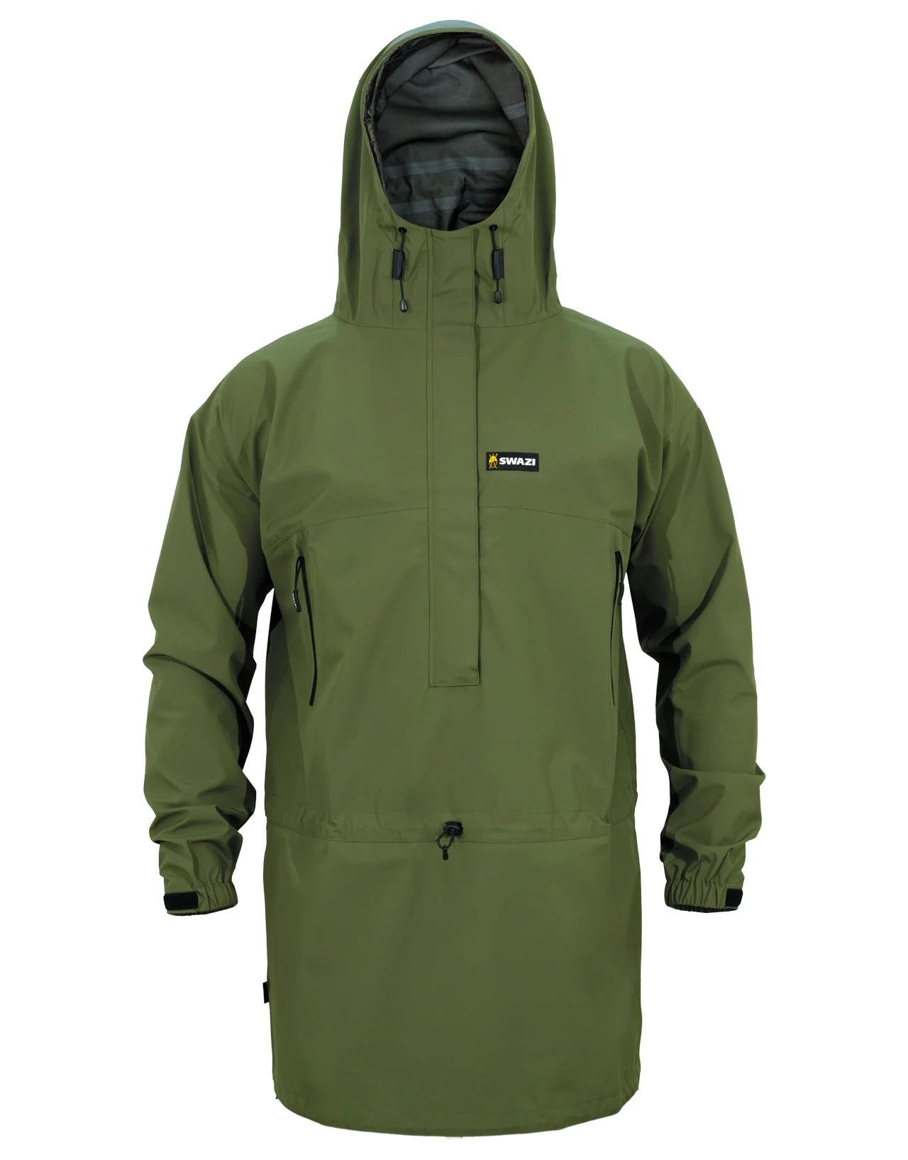 Swazi Tahr Ultralite Jacket, a lightweight, waterproof hunting jacket with a hood, zippers, and adjustable features for enhanced protection and comfort.