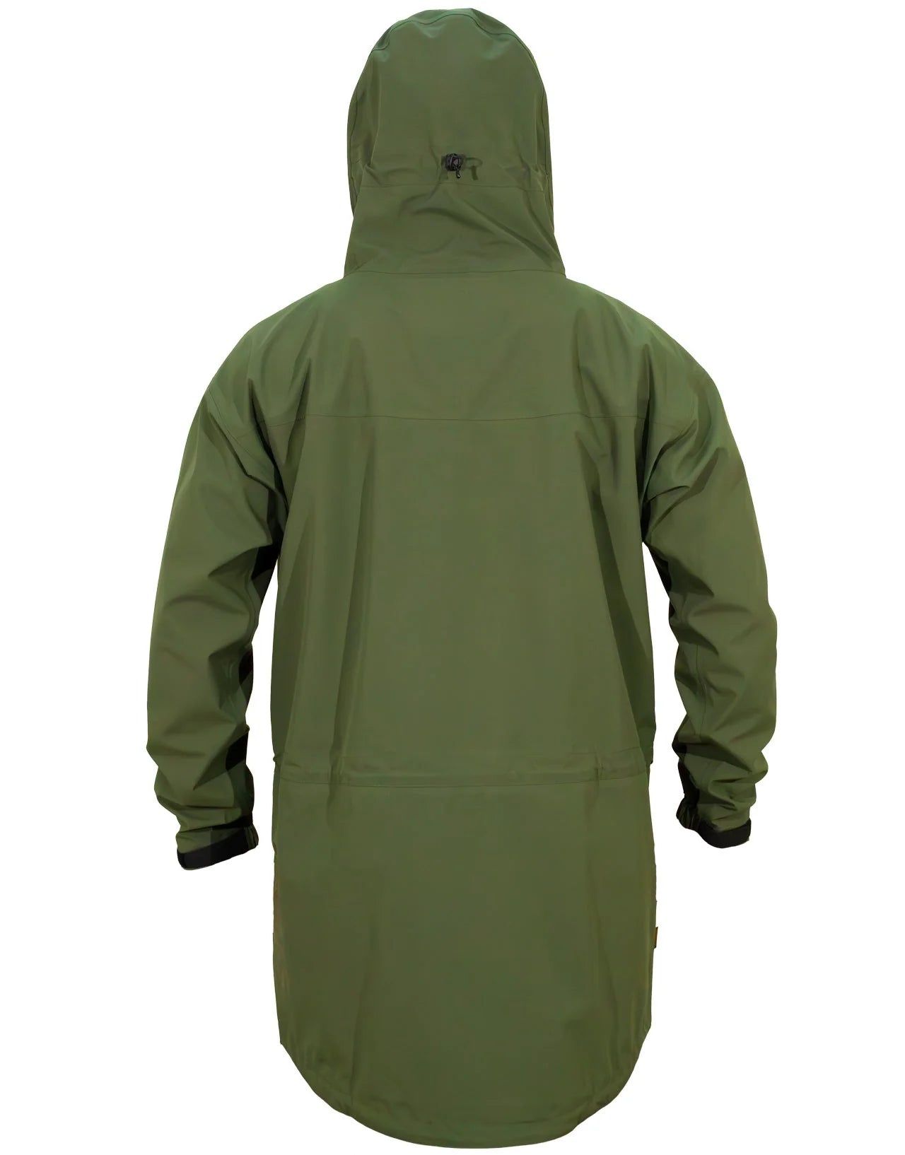 Swazi Tahr Ultralite Jacket, a lightweight, waterproof hunting jacket with a hood, adjustable cuffs, and zippered pockets, worn by a person for outdoor activities.
