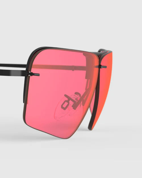 Ranger Edge Lens sunglasses from RIACT A.I & Claysight, showcasing sleek design with prominent pink lenses, ideal for stylish eyewear enthusiasts.