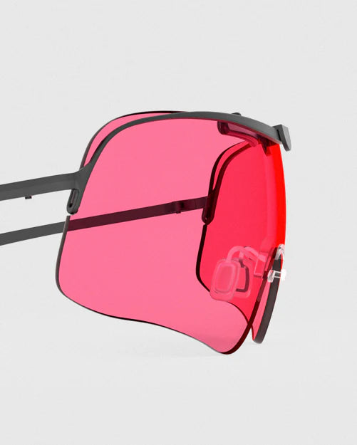 Close-up of Ranger Falcon Lens sunglasses featuring RIACT A.I & Claysight technology, highlighting sleek design and detailing, suitable for various styles and activities.