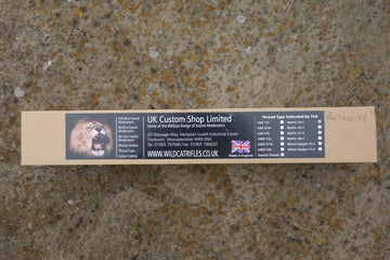 Wildcat Panther suppressor box featuring a lion image, designed for 17HMR or 17 Hornet, 170mm long, 215g, with 14x1mm threading, efficient over-barrel design.