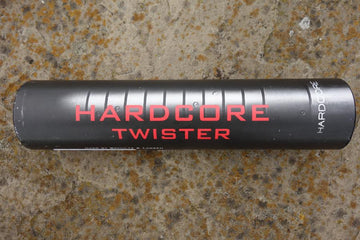 Schultz & Larsen Micro CF moderator, black cylinder with red text, compact design, 160mm length, 34mm diameter, muzzle forward fitting, 256g weight.