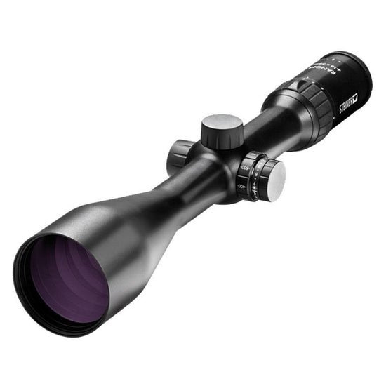 Steiner Ranger 4 6-24x56 Rifle Scope, featuring a black body and purple lens, offers 90% light transmission and illuminated reticule for versatile use in stalking or pest control.