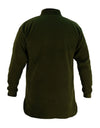 Swazi Bush Shirt, back view, highlighting olive fleece, snug cuffs, high collar, and long zip for easy wearing and cooling during activities.