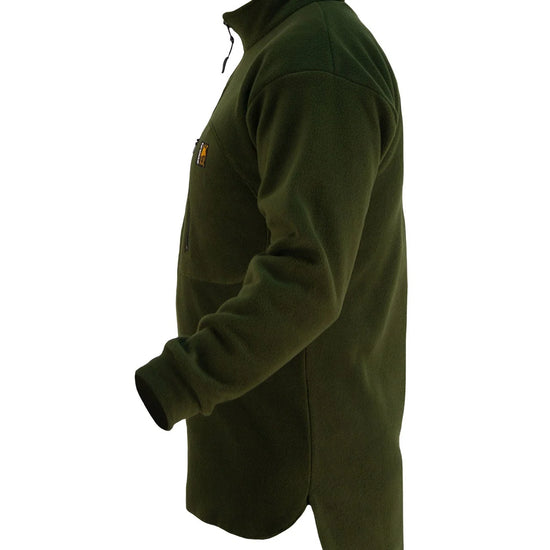 Swazi Bush Shirt, a warm fleece jumper with a zipper, high collar, and snug cuffs, offering comfort and style for versatile wear.