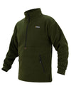 Swazi Doughroaster Fleece Jumper in olive, featuring a long chest zip, high collar, and large zippered kangaroo pocket for functionality and comfort.