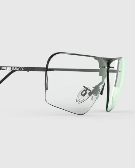 Ranger Edge Frame | Matte Black: Sleek glasses with clear lenses, featuring adjustable nose bridge and arms for a custom fit, designed for optimal optical performance.