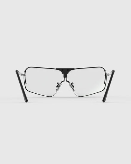Ranger Edge Frame | Matte Black: Black-framed glasses with angular lenses, adjustable nose bridge, and skull temples, designed for optimal fit and anti-fog performance.