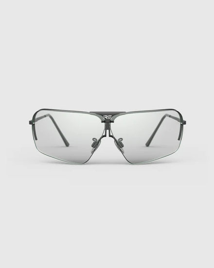 Ranger Edge Frame | Matte Black sunglasses with clear lenses, featuring a sleek design, adjustable nose bridge, and angular lenses to prevent fogging.