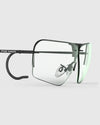 Ranger Edge Frame | Matte Black: Sleek safety glasses with clear lenses, adjustable nose bridge, angular design to prevent fogging, includes cleaning cloth and nylon carrying case.