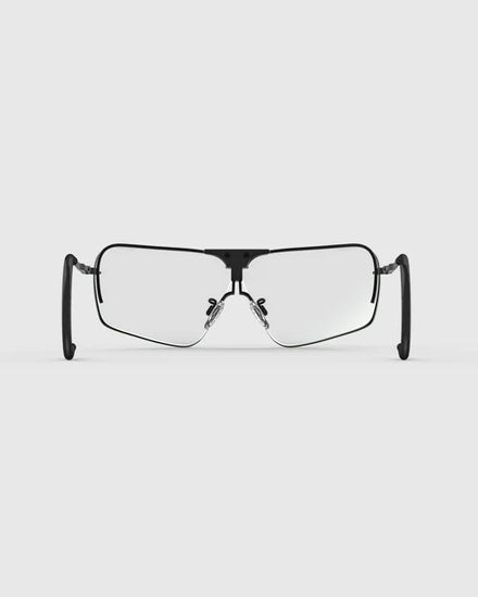 Ranger Edge Frame | Matte Black: Sleek black-framed glasses with angular lenses, adjustable nose bridge, and skull temples, designed for optimal optical performance and fog prevention.