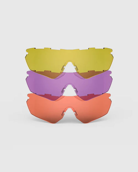 Ranger Phantom 2.0 Frame & 3 Lens Kit featuring colorful interchangeable lenses for enhanced target viewing, ideal for clay shooting and outdoor activities.