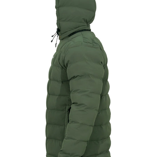 Swazi Puffadder Men's Puffer Jacket featuring a tailored cut, detachable hood, adjustable hem, and full-length YKK® zipper. Ideal for cold weather.