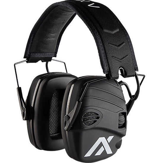 SportEAR Trackr Electronic Ear Defenders, close-up view showcasing the compact design and earmuff features, ideal for shooting sports with hearing protection and clarity.