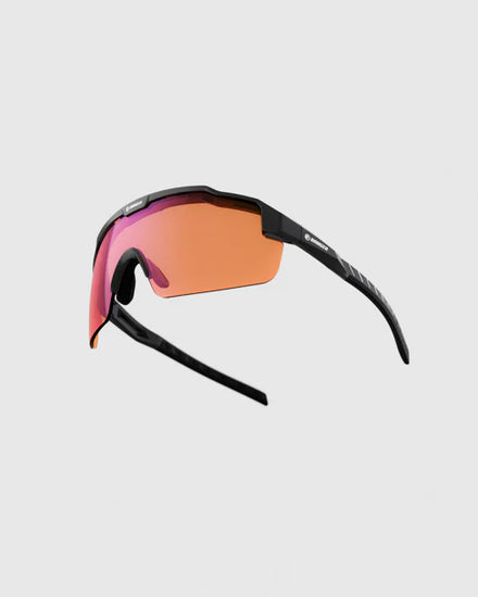 Ranger SuperShot - Black Frame & 3 Lens Magnetic Kit featuring interchangeable lenses for clay shooting, shown in a close-up of the sunglasses frame.
