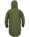 Swazi Tahr Ultralite Jacket, a lightweight, waterproof hunting jacket with a hood, adjustable cuffs, and zippered pockets, worn by a person for outdoor activities.