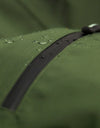 Swazi Tahr Ultralite Jacket showcasing a green waterproof zipper, highlighting the lightweight, waterproof design ideal for hunting and hiking in variable weather conditions.