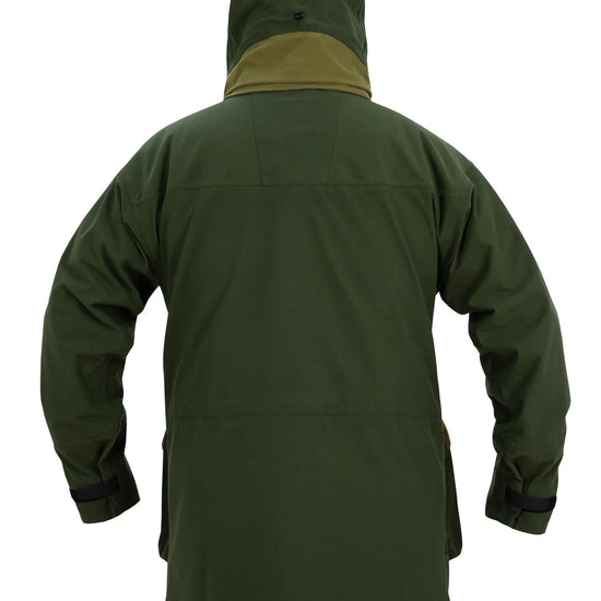 Swazi Wapiti XP Men's Hunting Jacket with hood, featuring waterproof AEGIS® fabric, hand warmer pockets, adjustable zip-off hood, and bistable pockets for easy access.