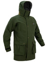 Swazi Wapiti XP Men's Hunting Jacket with hood, featuring water-resistant YKK zip, adjustable peak, hand-warmer pockets, and side vents, ideal for rugged outdoor conditions.